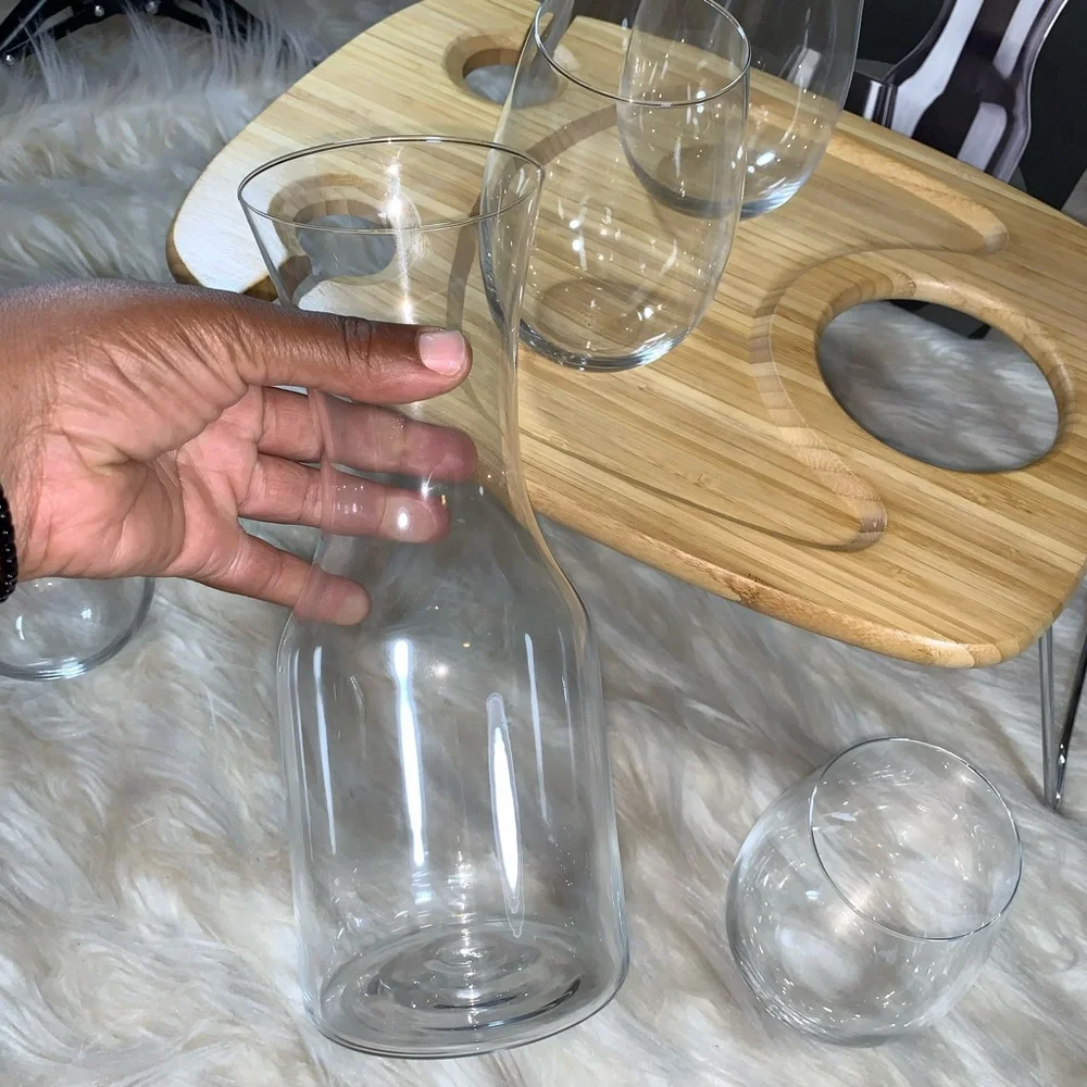 Krosno 5 Piece Glass Carafe Set | Decanter + 4 Stemless Wine Glasses